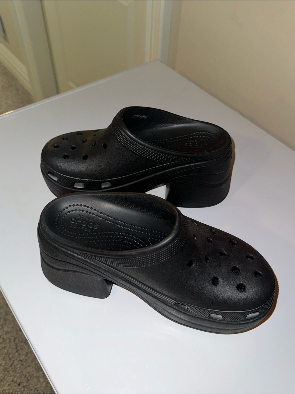 Crocs Siren Black Platform Clog Mules Heels